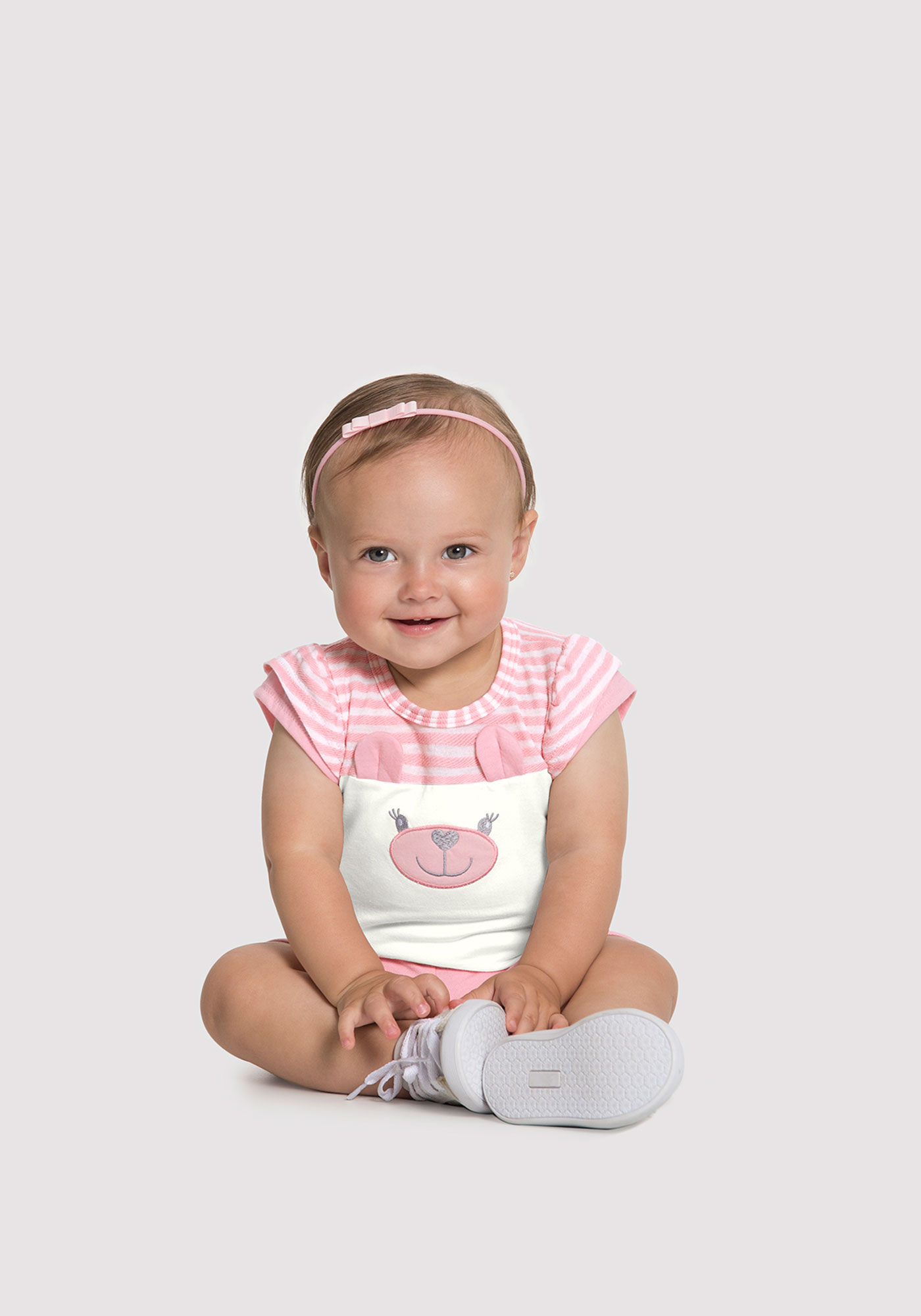 Conjunto Bebê Menina Urso Laço Branco/Rosa