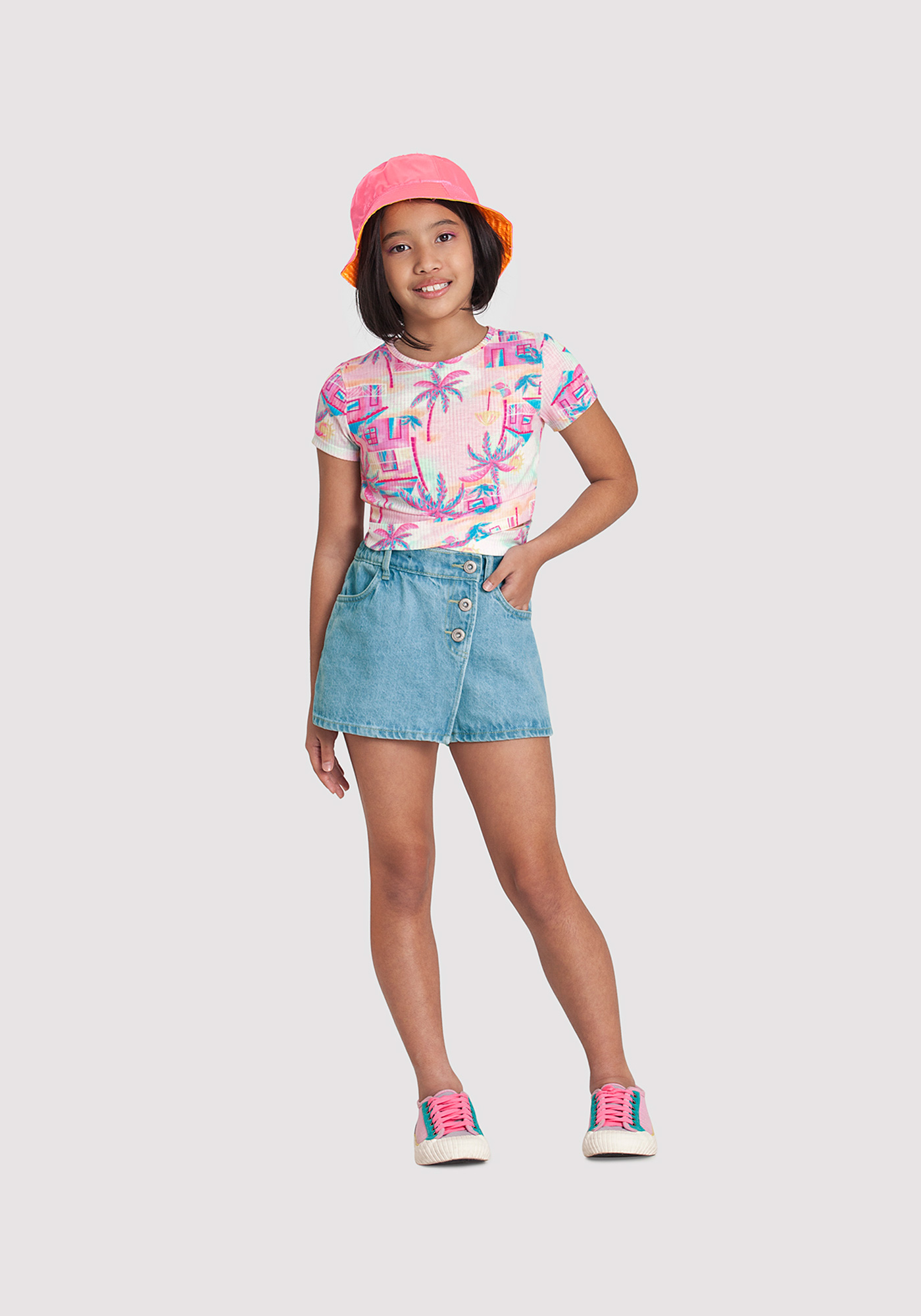 Blusa Infantil Cropped Canelada com Recorte Barra